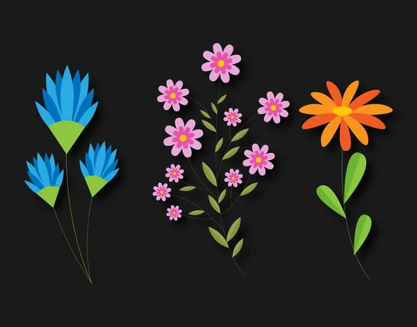 Flower Illustration Black Background — Stock Vector