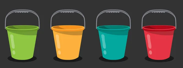 Four Buckets Vector Black Background Red Yellow Green Blue Color — Stock Vector