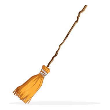 cadı süpürgesi karikatür vektör simgesi tasarımı. Beyaz arkaplanda izole edilmiş güzel çizimler