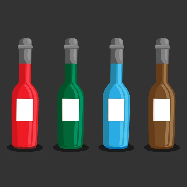 Diseño Vectorial Simple Tres Botellas Coloridas Con Fondo Negro — Vector de stock
