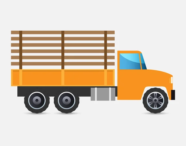 Pomarańczowy Samochód Ciężarowy Drewnianą Przyczepą Transportu Małych Towarów Beżowym Tle — Wektor stockowy