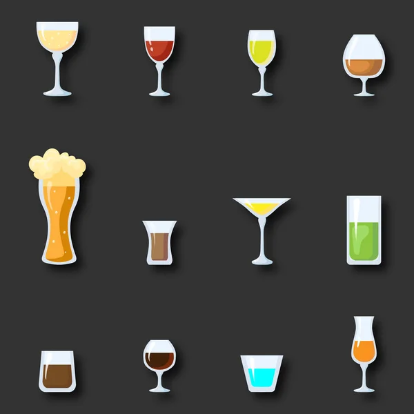 Alkohol Getränke Dekorative Symbole Set Mit Cocktail Bier Wein Wodka — Stockvektor