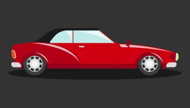 Eski model spor araba vektör etiket. Yan görünümü. Düz vektör.