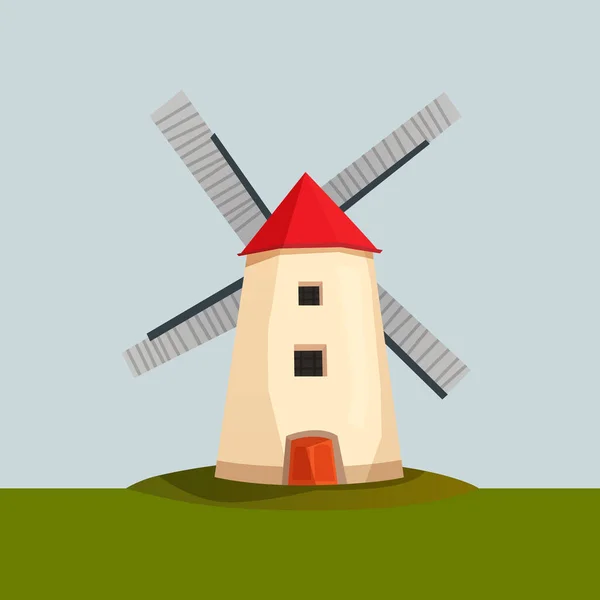 Windmühle Isoliert Auf Weißem Hintergrund — Stockvektor