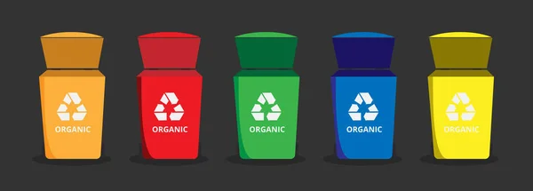 Trash Box Recycling Icon Set Organic Paper Plastic Glass Metal — Stockový vektor