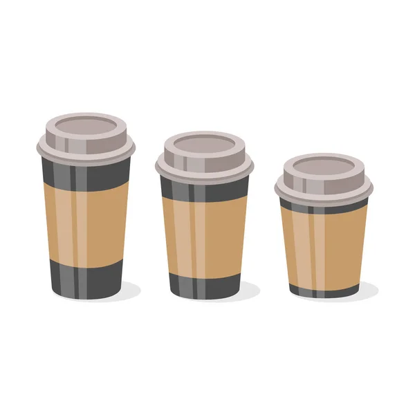 白い背景に異なるサイズのテイクアウトコーヒーカップ — ストックベクタ
