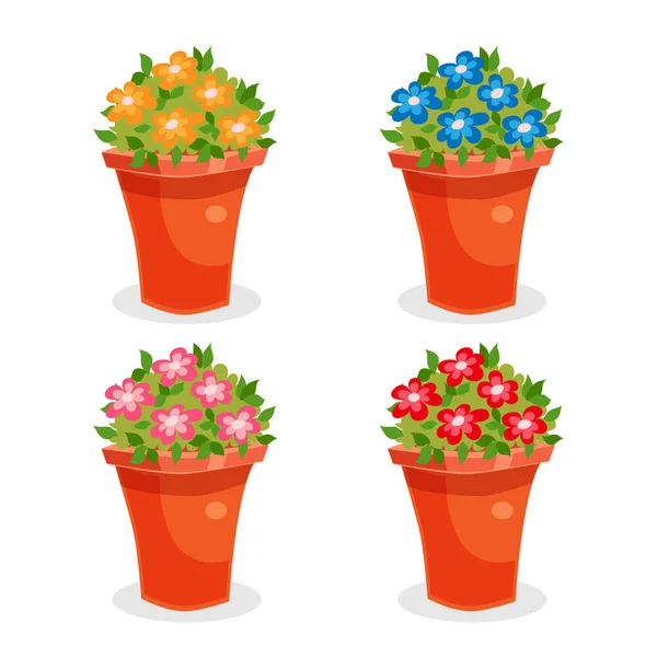 Multicolored Flowers Pots Orange Red Pink Blue Flowers Pot — Stock Vector