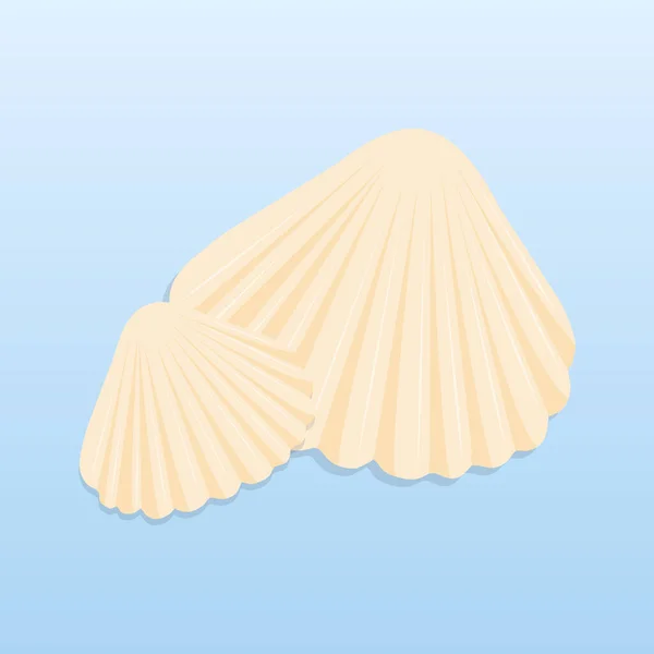  Mavi arka planda büyük ve küçük deniz kabuğu. Vektör illüstrasyonu