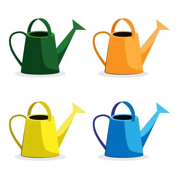 Colored Watering Cans Green Blue Orange Yellow — Stock Vector