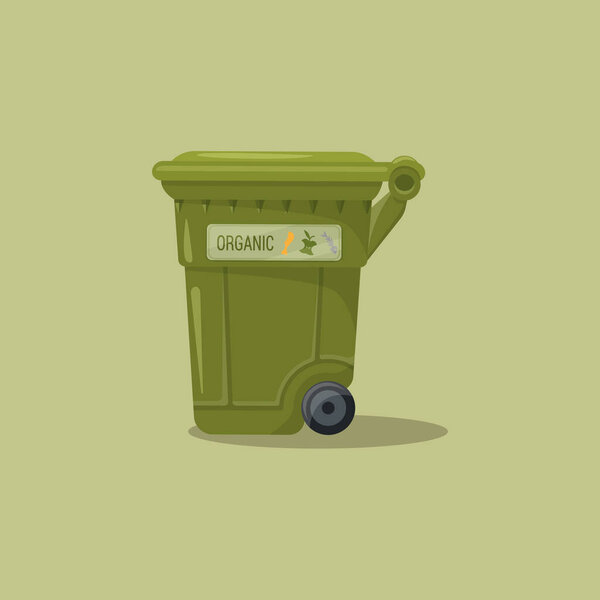Green refuse bin icon. Vector illustration isolated on white background