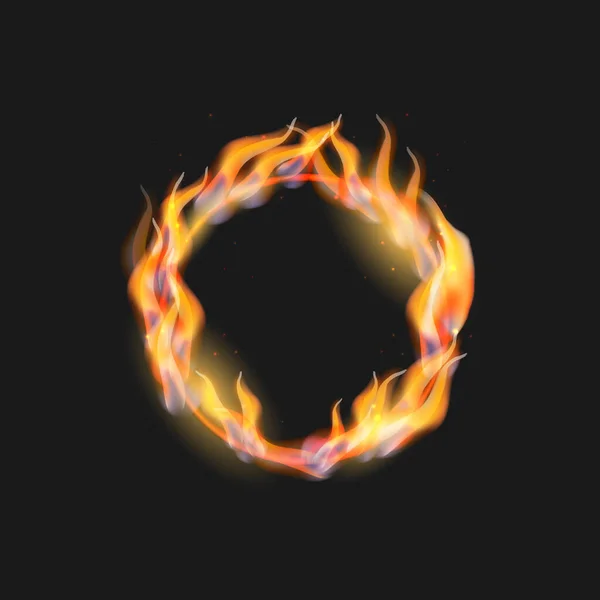 Vector Illustration Fire Burning Circle Black Background Design Poster Banner — Stock Vector