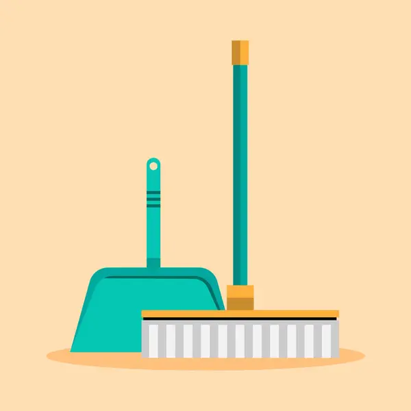 Cartoon Vector Illustration Object Housework Equipment Broomstick Dustpan — Stock Vector