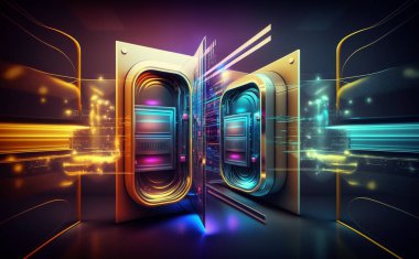 Abstract and colorful technology background with circles lines and circuits