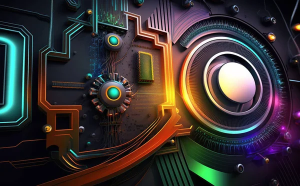Abstract and colorful technology background with circles and circuit