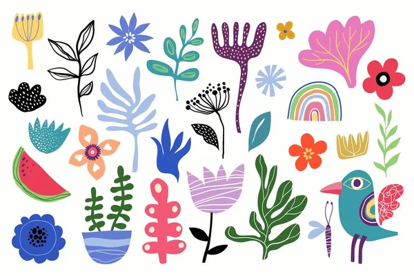 Abstract Spring Collection Specific Elements Different Plants Flowers Birds Vector Royalty Free Stock Vectors
