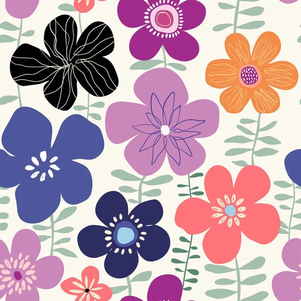Abstract Seamless Pattern Flowers Doodle Shapes Modern Design Vector Stock Vector
