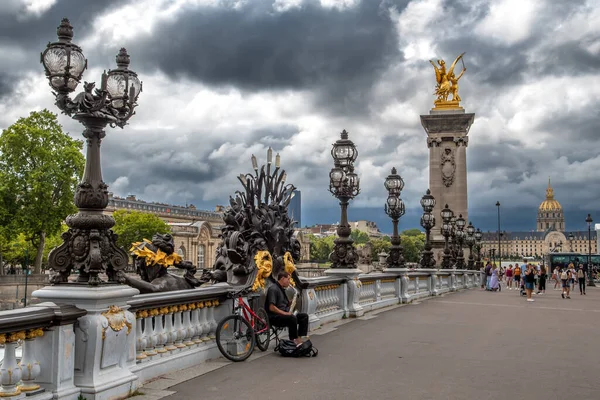 Paris Francja Sierpnia 2022 Kopuła Kościoła Les Invalides Most Pont — Zdjęcie stockowe