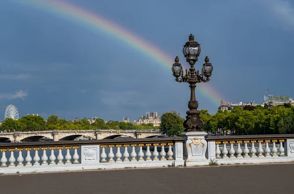 Bridge Pont Alexandre Iii River Seine Colorful Rainbow Paris France — стокове фото