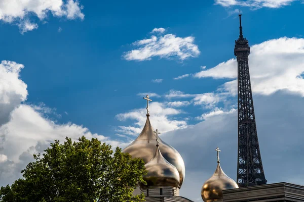 Famous Eiffel Tower (Tour Eiffel) With Orthodox Church In Paris, France