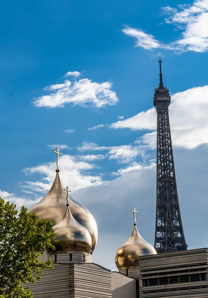 Berühmter Eiffelturm Tour Eiffel Mit Orthodoxer Kirche Paris Frankreich — Stockfoto