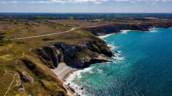 Cliffs Ocean Road Aan Atlantische Kust Van Cap Frehel Bretagne — Stockfoto