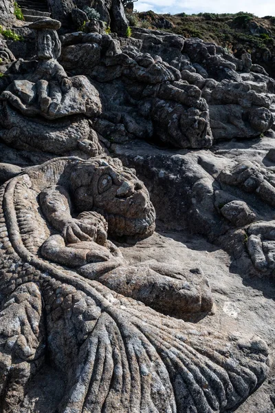 Ancient Stone Sculptures Sculptured Rocks Rotheneuf Atlantic Coast Saint Malo — Stock Photo, Image