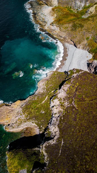Spektakulära Klippor Och Sandstrand Vid Atlantkusten Cap Frehel Bretagne Frankrike — Stockfoto