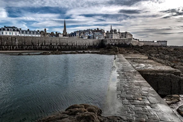 Starověké Město Saint Malo Pobřeží Atlantiku Bretani Francie — Stock fotografie