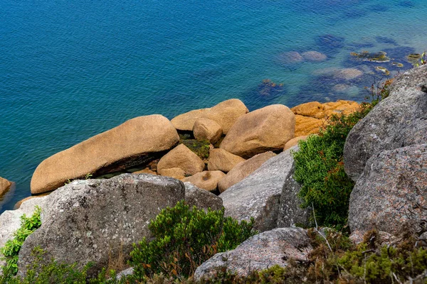 Pink Granit Boulders Atlantic Coast Ploumanach Brittany France — Stock fotografie