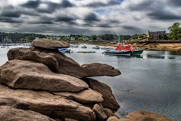 Harbor Picturesque Village Saint Guirec Atlantic Coast Brittany France — стокове фото