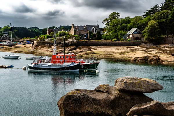 Harbor Picturesque Village Saint Guirec Atlantic Coast Brittany France — стокове фото