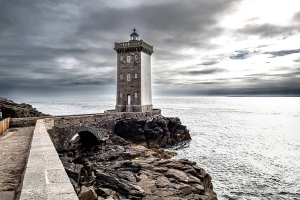 stock image Lighthouse Phare De Kermorvan At Village Le Conquet At The Finistere Atlantic Coast In Brittany, France