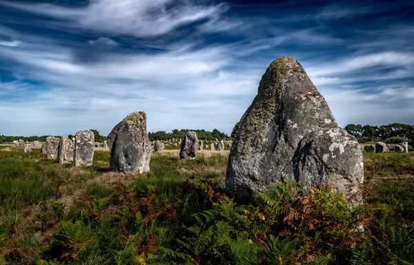 Antiguo Campo Piedra Alineaciones Menhir Carnac Con Megalitos Neolíticos Bretaña — Foto de Stock