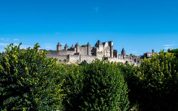 Velkolepá Starobylá Pevnost Středověkého Města Carcassonne Okcitánii Francie — Stock fotografie