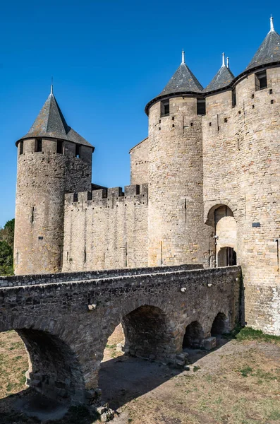 Spettacolare Antica Fortezza Della Città Medievale Carcassonne Occitania Francia — Foto Stock