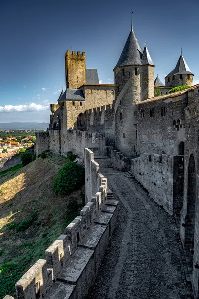 Cetatea Antică Spectaculoasă Orașului Medieval Carcassonne Din Occitania Franța — Fotografie, imagine de stoc