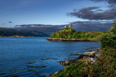 Ruin Of Castle Moil And Loch Alsh At The Village Kyleakin On The Atlantic Coast Of The Isle Of Skye In Scotland, UK clipart