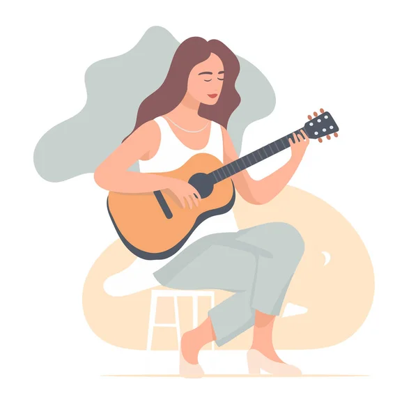 stock vector Girl playing guitar, flat style vector illustration