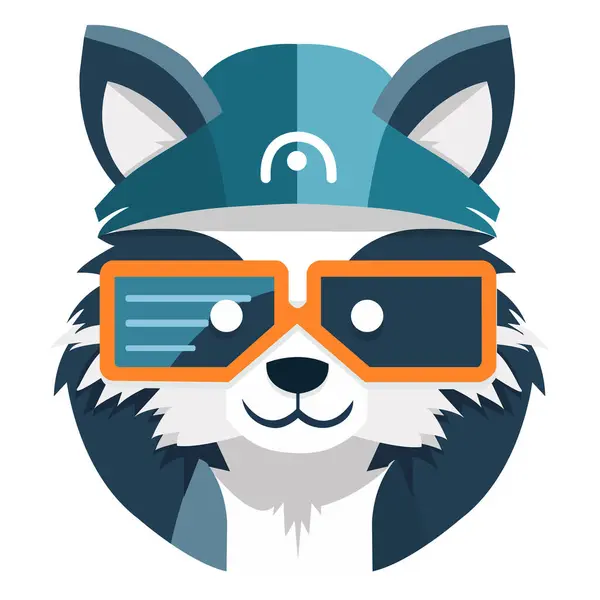 Çizgi film tarzında hayvan rakunu, beyaz arka planda minimalist düz stil logosu.