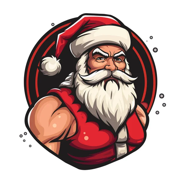 Güçlü Noel Baba. Vektör klipsi sanat illüstrasyonu. Logo. Vücut geliştiricinin kafası ve vücudu..