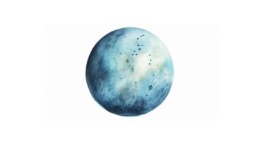 Hareket animasyonunu durdurun - Ay gezegeni. Beyaz arka planda Ay gezegeninin suluboya çizimi. Güneş Sistemi.