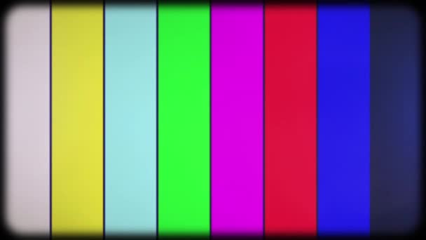 Vhs効果のSmpteカラーバー キネスコープによるレトロテレビ効果 古いCrtテレビのレンダリングテスト 干渉するテレビノイズ Smpte色ストライプ技術的な問題 — ストック動画