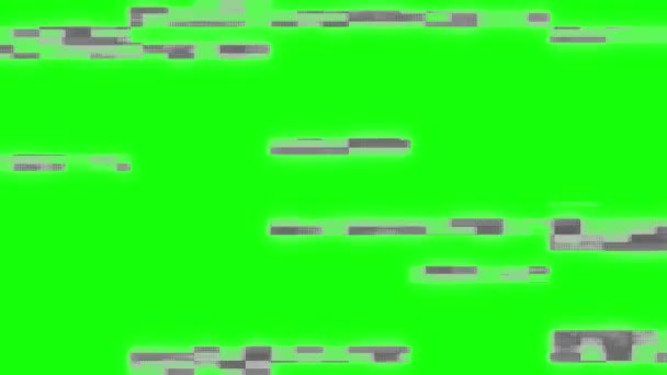 緑の画面だ グリッチとVhs効果 緑の画面にデジタルピクセルノイズグリッチ効果 システムエラーだ 80年代のテレビのビデオ信号と画面上の干渉の問題 — ストック動画