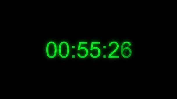 Green Timecode Green Digits Black Background Real Time One Minute — Stok video