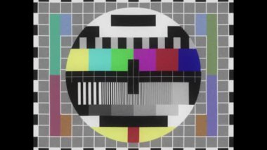 SMPTE color stripe technical problems and retro tv screen flickering. VHS effects during test rendering of the old tv. Strobe effect.