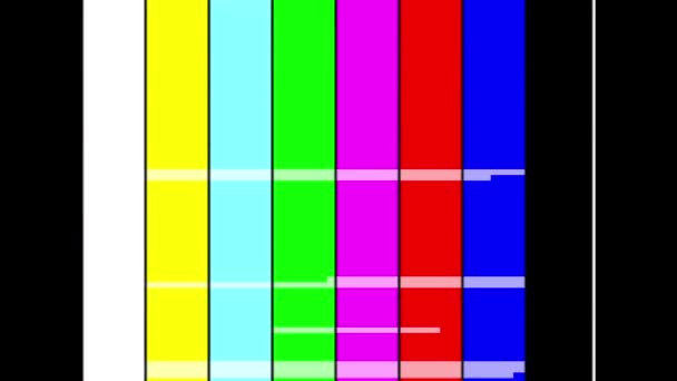 グリッチ効果のSmpteカラーバー カラフルなバーでテレビ送信からパターンをテストします カラーバーのデータグリッチ テスト信号 — ストック動画