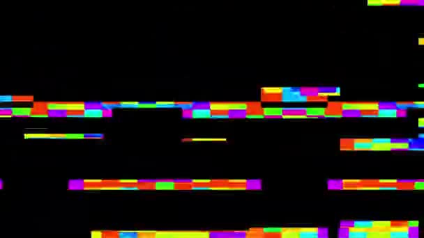 グリッチエラービデオ損傷 視覚的なビデオ効果ストライプの背景 テレビ画面のノイズグリッチ効果 歪みとフリッカー アナログテレビ信号 レトロな未来派80年代90年代のダイナミックな波のスタイル — ストック動画
