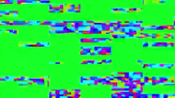 グリッチとVhs効果 緑の画面にデジタルピクセルノイズグリッチ効果 80年代のテレビのビデオ信号の問題と画面上の干渉 — ストック動画