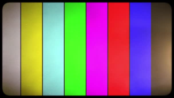 エフェクトキネスコレトロテレビ付きSmpteカラーバー 古いテレビ画面のフラッシュ画像 古いCrtテレビのレンダリングテスト Smpte色ストライプ技術的な問題 — ストック動画