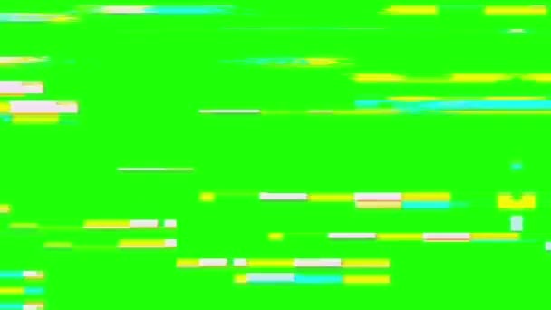 グリッチとVhs効果 クロマキー 緑の画面にデジタルピクセルノイズグリッチ効果 80年代のテレビのビデオ信号の問題と画面上の干渉 — ストック動画